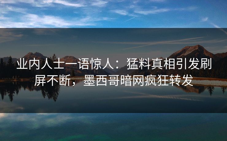 业内人士一语惊人：猛料真相引发刷屏不断，墨西哥暗网疯狂转发